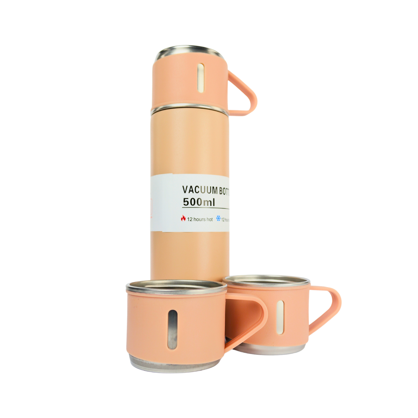 Set Termo Acero Inoxidable Con 3 Tazas 500 Ml Rosado