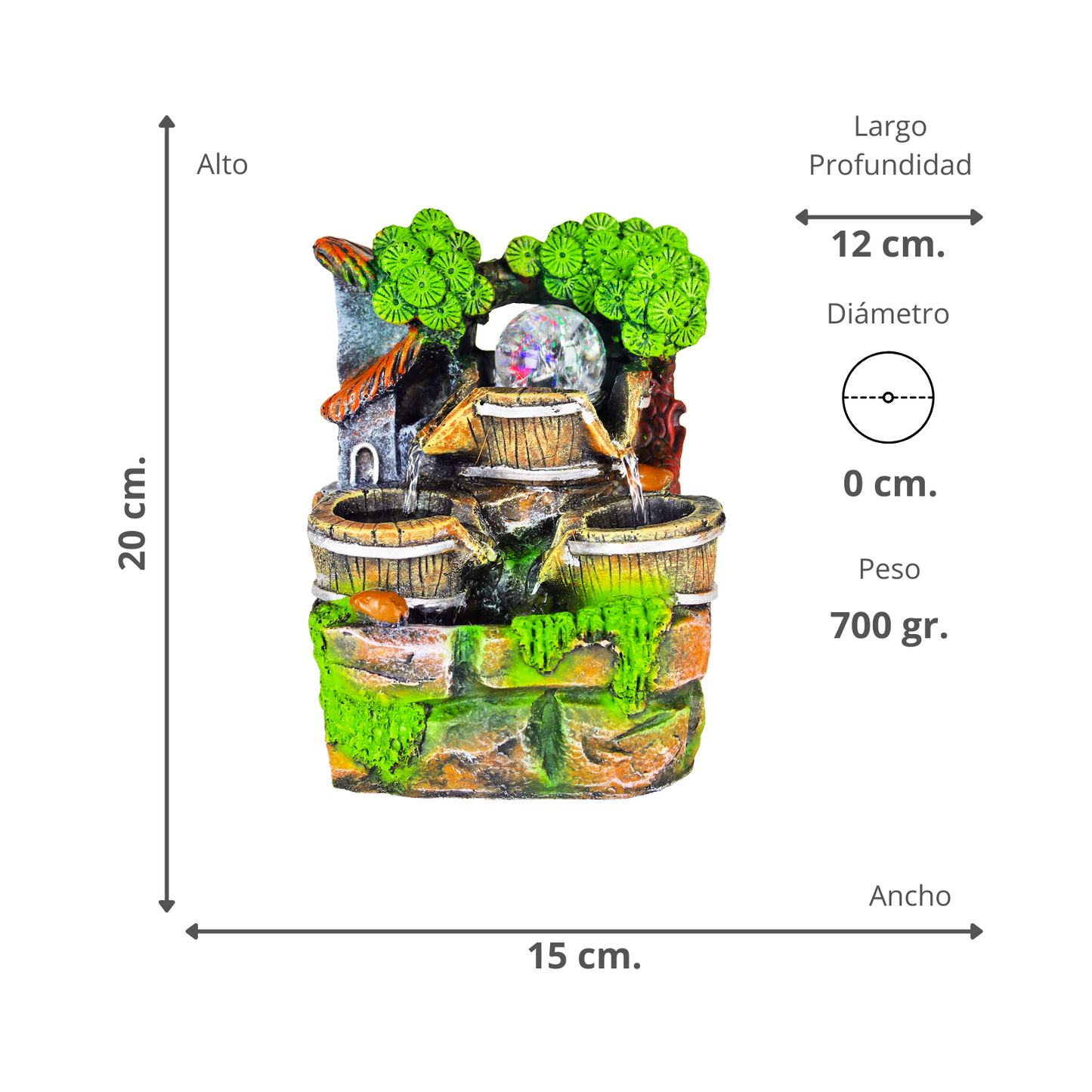 Fuente De Agua Decorativa Bola De Cristal LED Barril