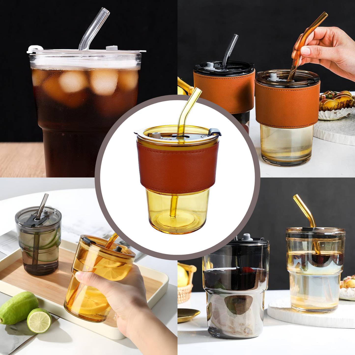 Vaso Vidrio Hermético Con Bombilla Y Tapa Amarillo
