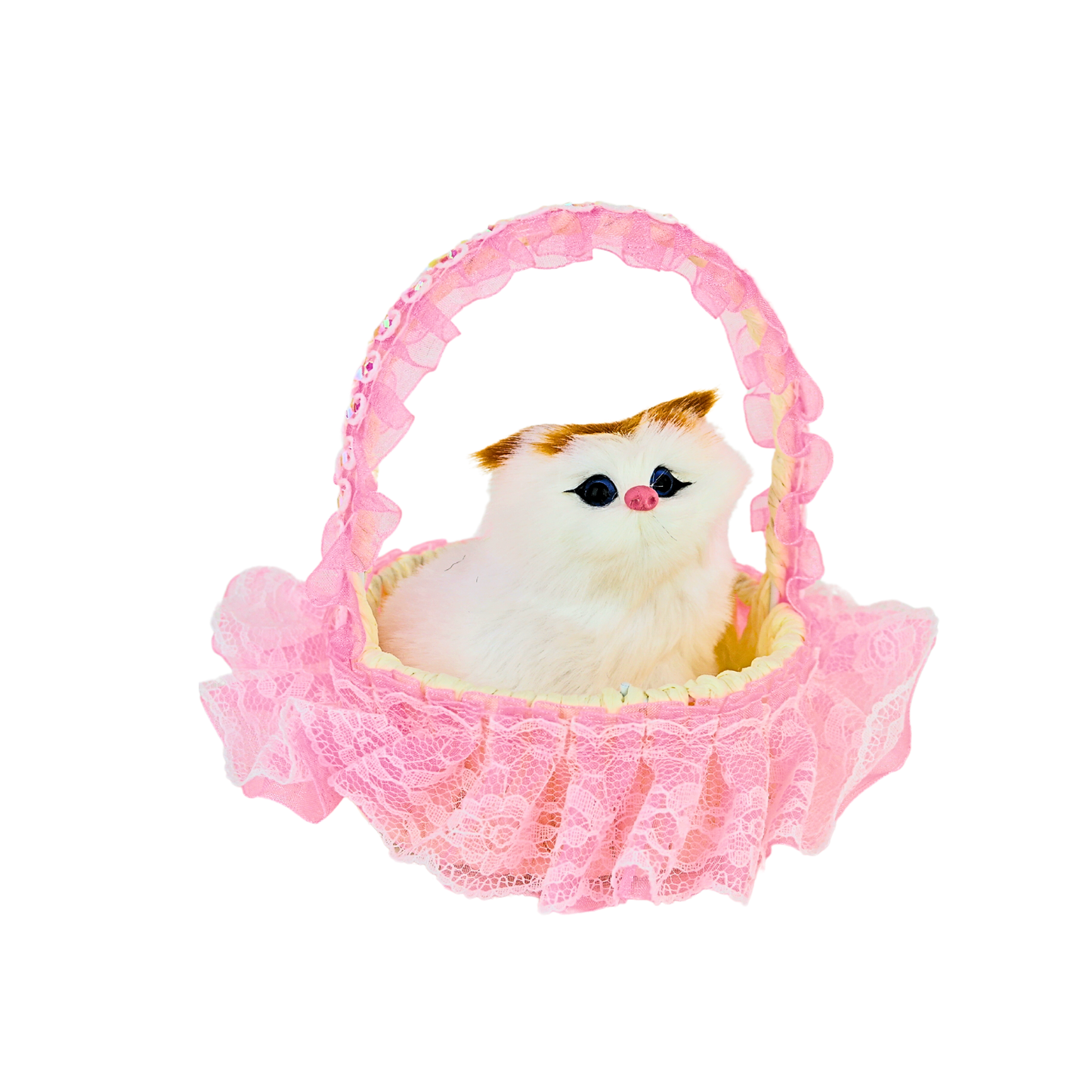 Gato Maullador en Canasta Juguete Decorativo Rosado