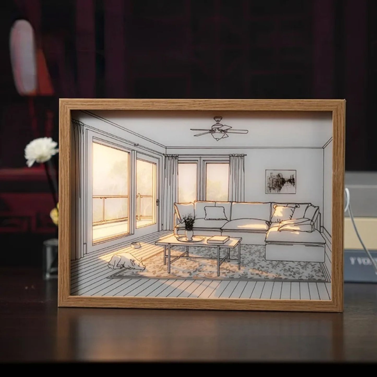 Lampara Led Cuadro De Pintura Decorativo Perrito