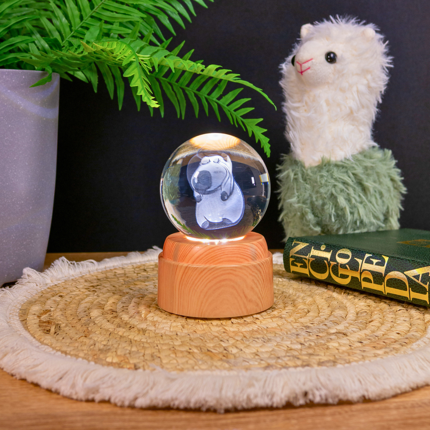 Lámpara Bola de Cristal LED Giratoria Capybara Tortuga