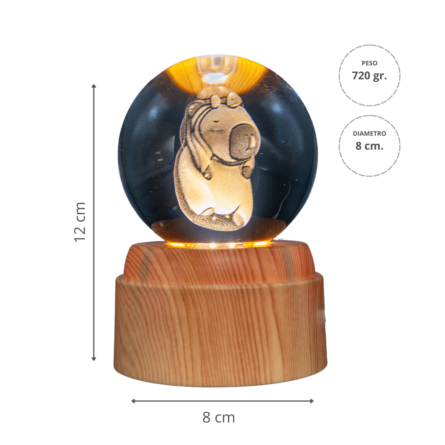 Lámpara Bola de Cristal LED Giratoria Capybara Tortuga