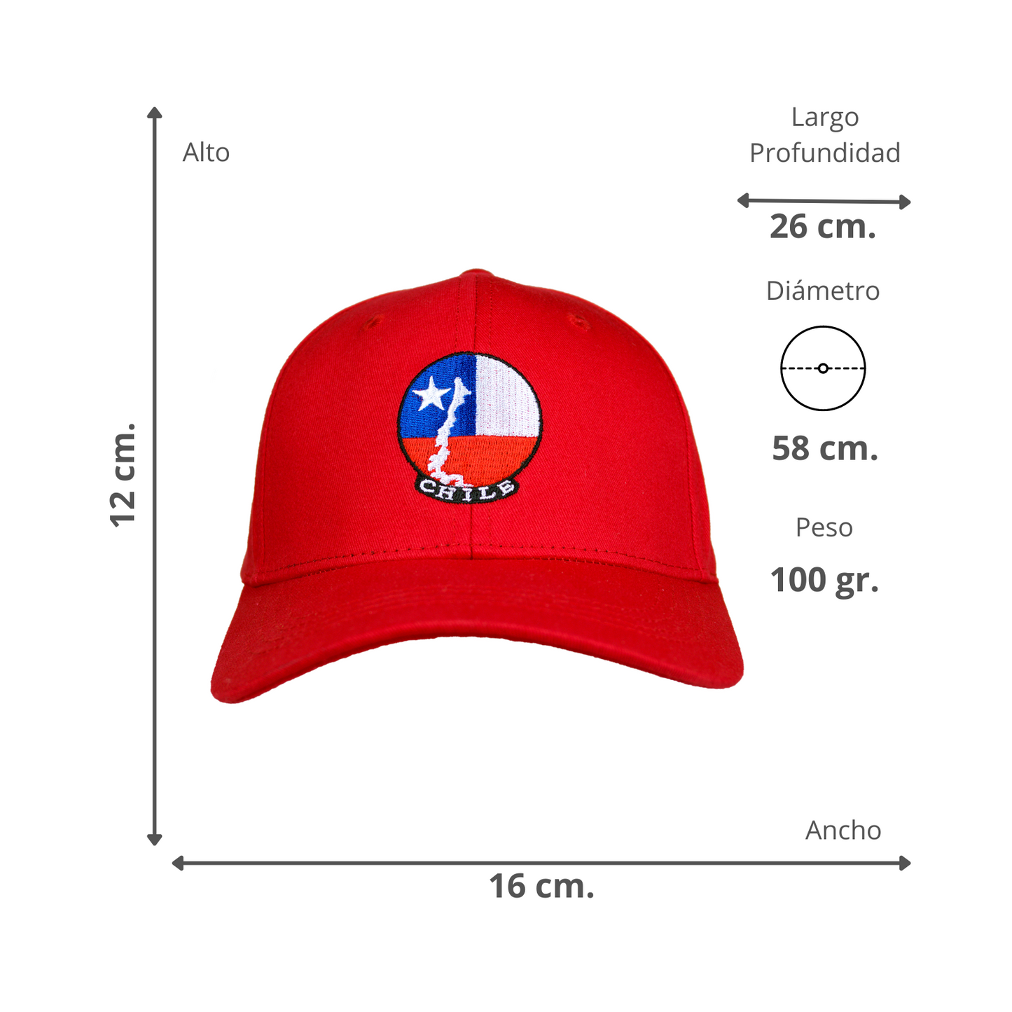 Jockey Chile Bordado Rojo Mapa Bandera