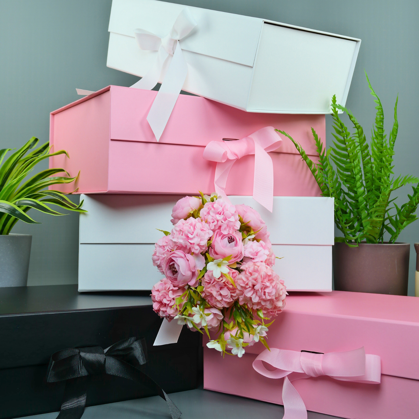 Pack 12 Cajas Para Regalos Plegable Talla M Negro