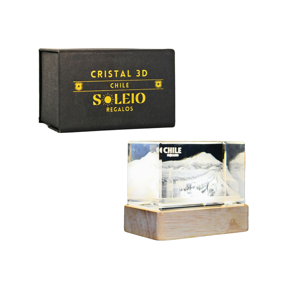 Pack 4 Cristales Grabados 3d Base Led Viñas Chile