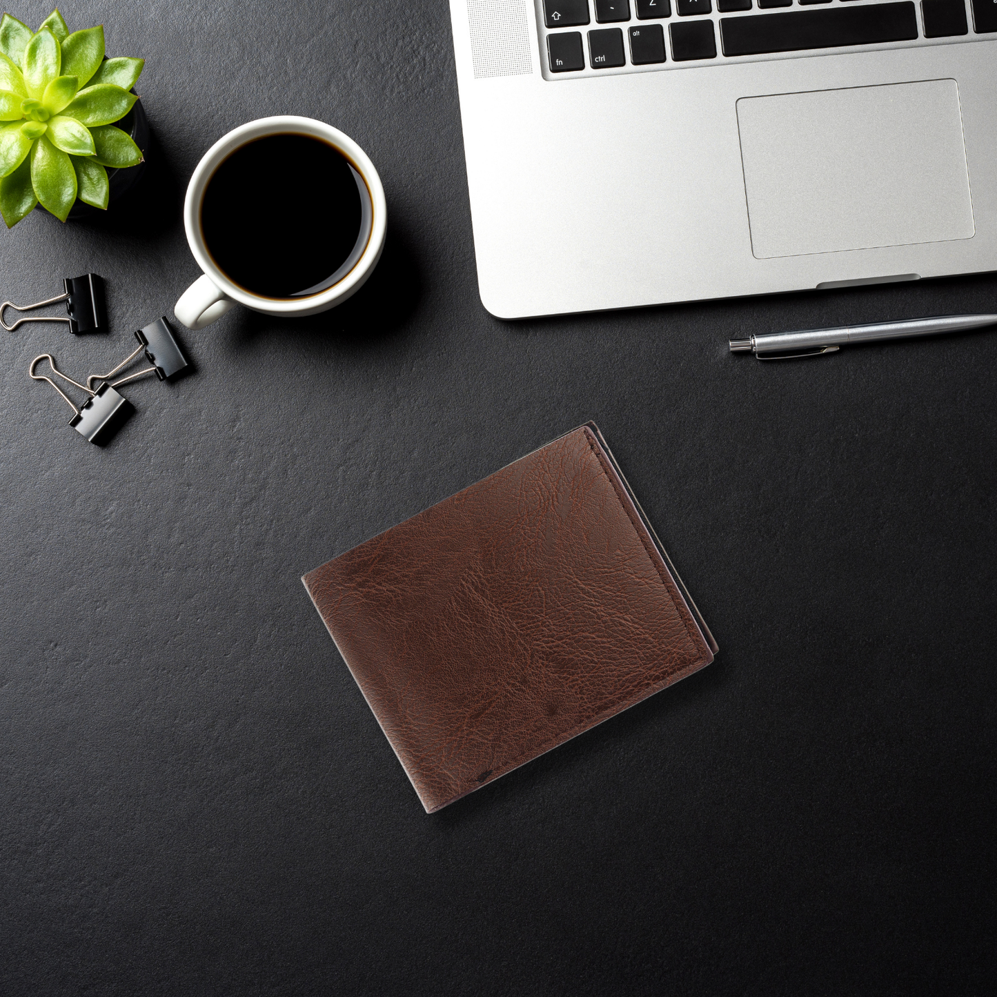 Billetera Tarjetera De Hombre Corta Ecocuero Café