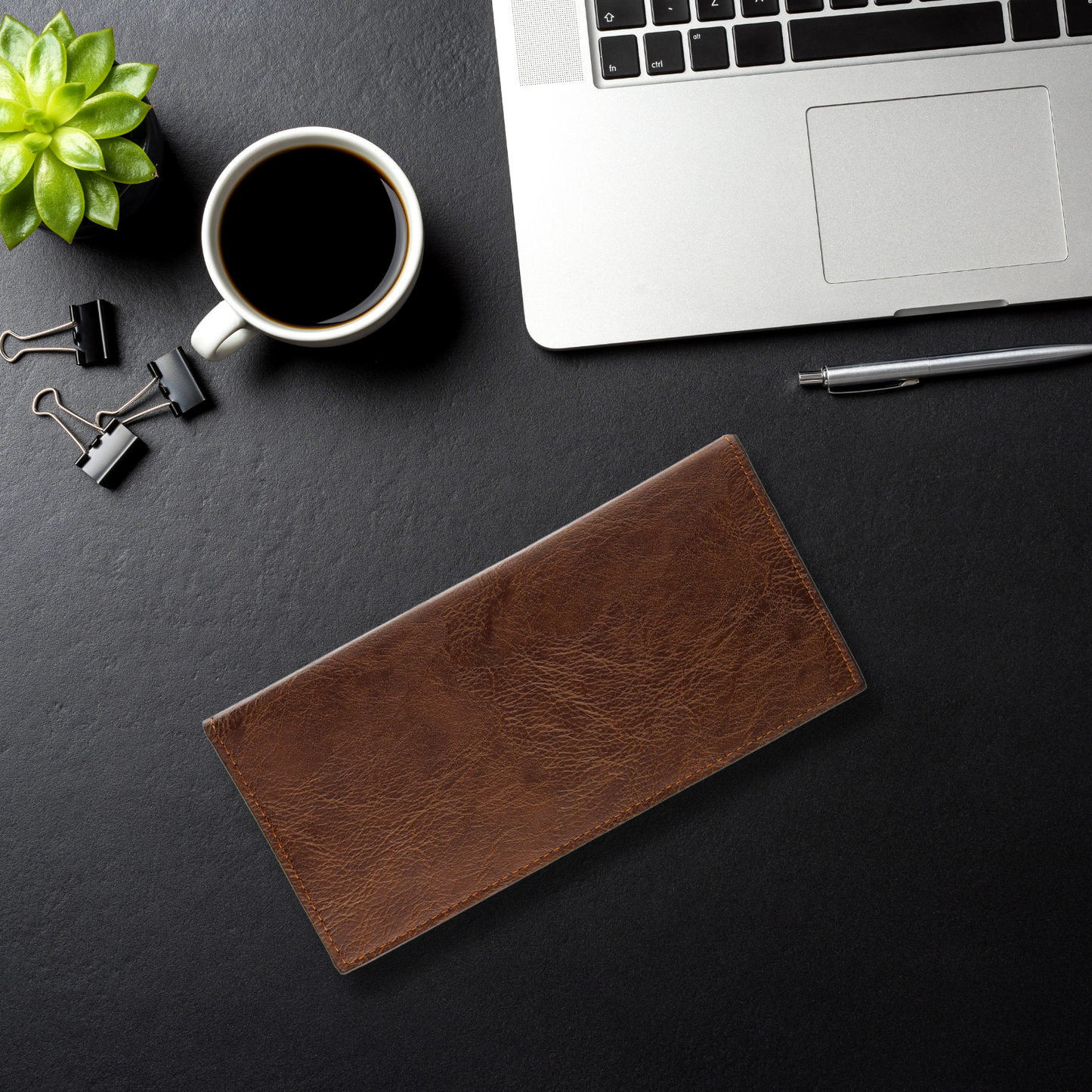 Billetera Tarjetera De Hombre Larga Ecocuero Café