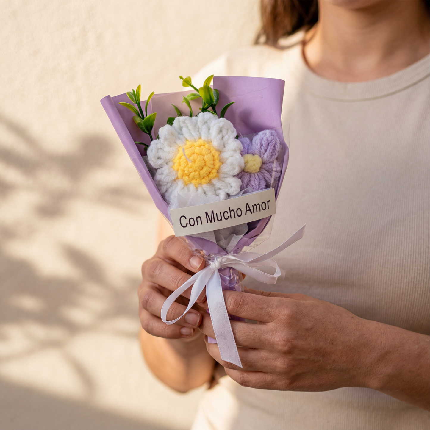 Ramo de Flores Eternas Crochet Regalo Decoración Morado
