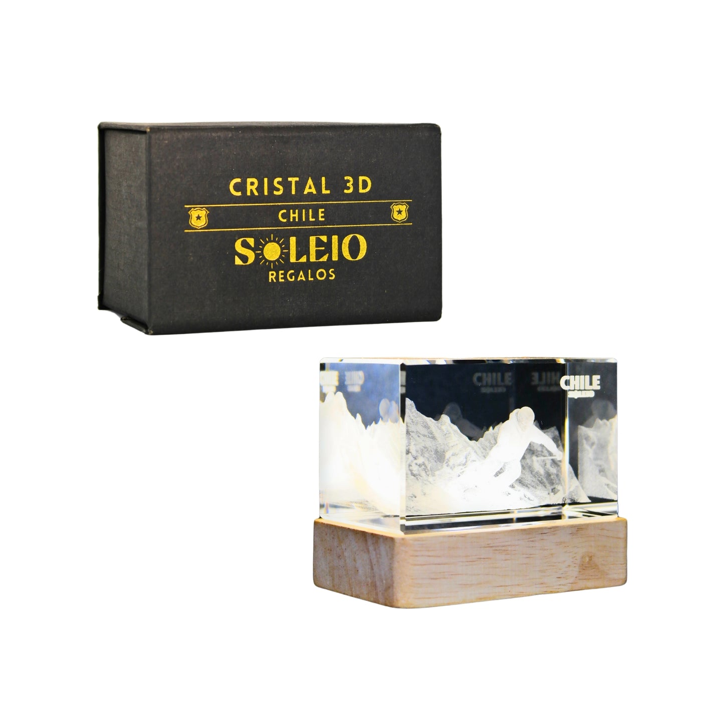 Cristal 3d Decorativo Con Base Led Valle Nevado
