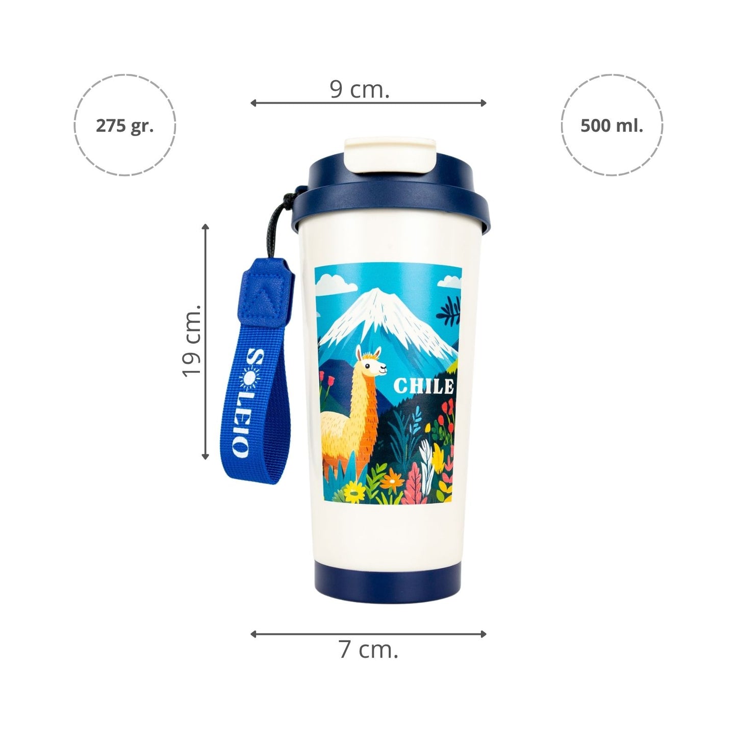 Vaso Térmico Souvenir Chile Llama Azul 500 ml