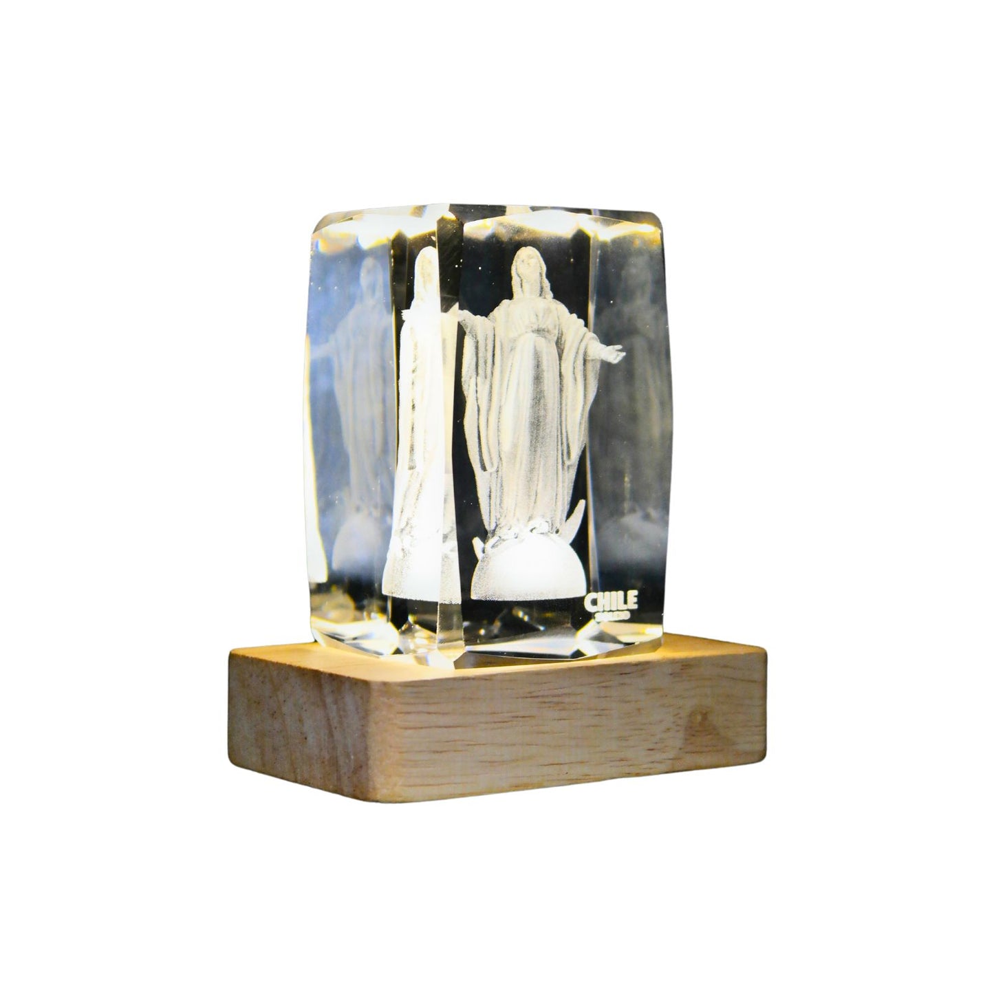 Cristal 3d Decorativo Con Base Led Virgen Maria