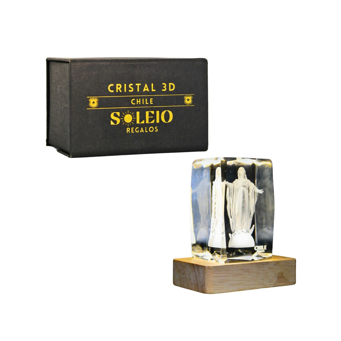 Cristal 3d Decorativo Con Base Led Virgen Maria