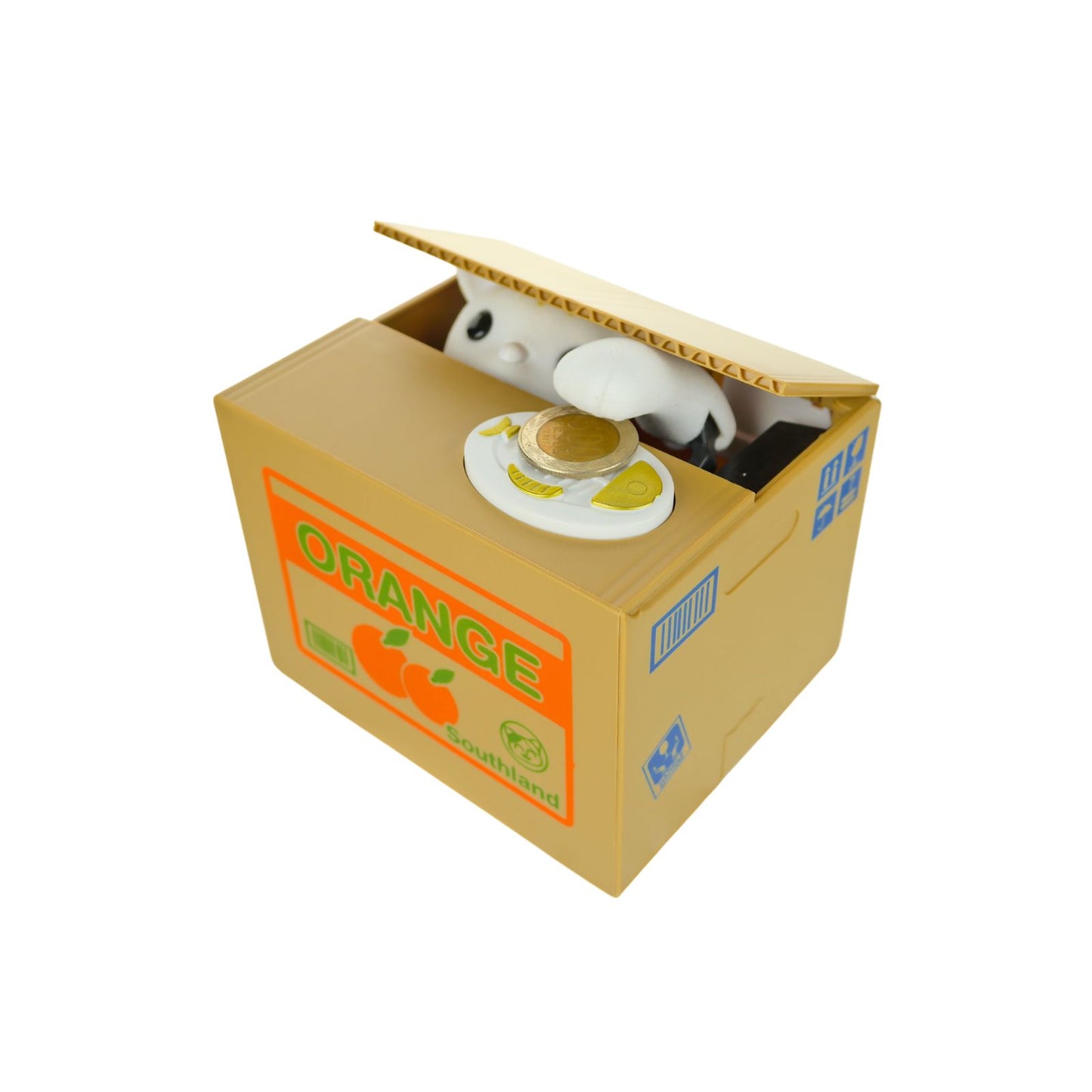 Alcancía Hucha De Gato Electrónica Roba Monedas Caja Orange