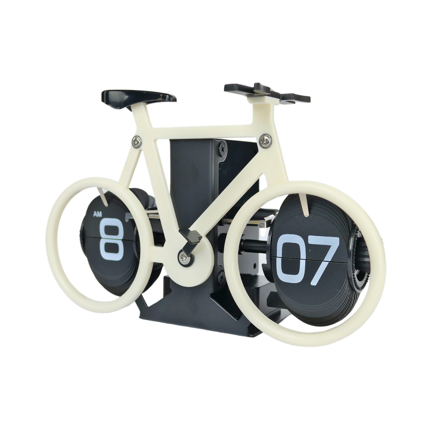 Reloj de Escritorio Mecánico Giratorio Bicicleta Beige