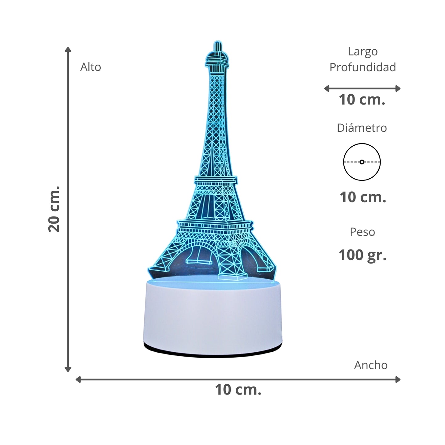 Lámpara Led RGB visualización 3D Torre Eifeel