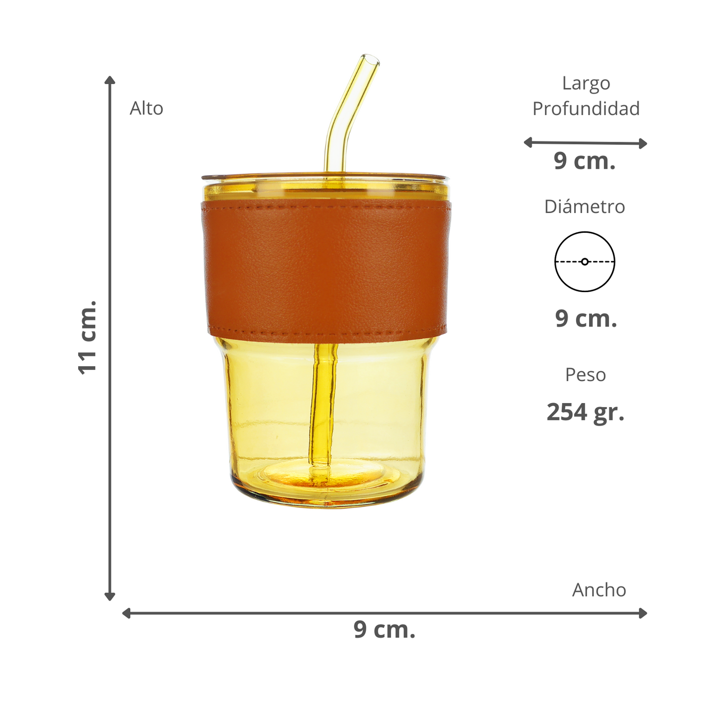 Vaso Vidrio Hermético Con Bombilla Y Tapa Amarillo