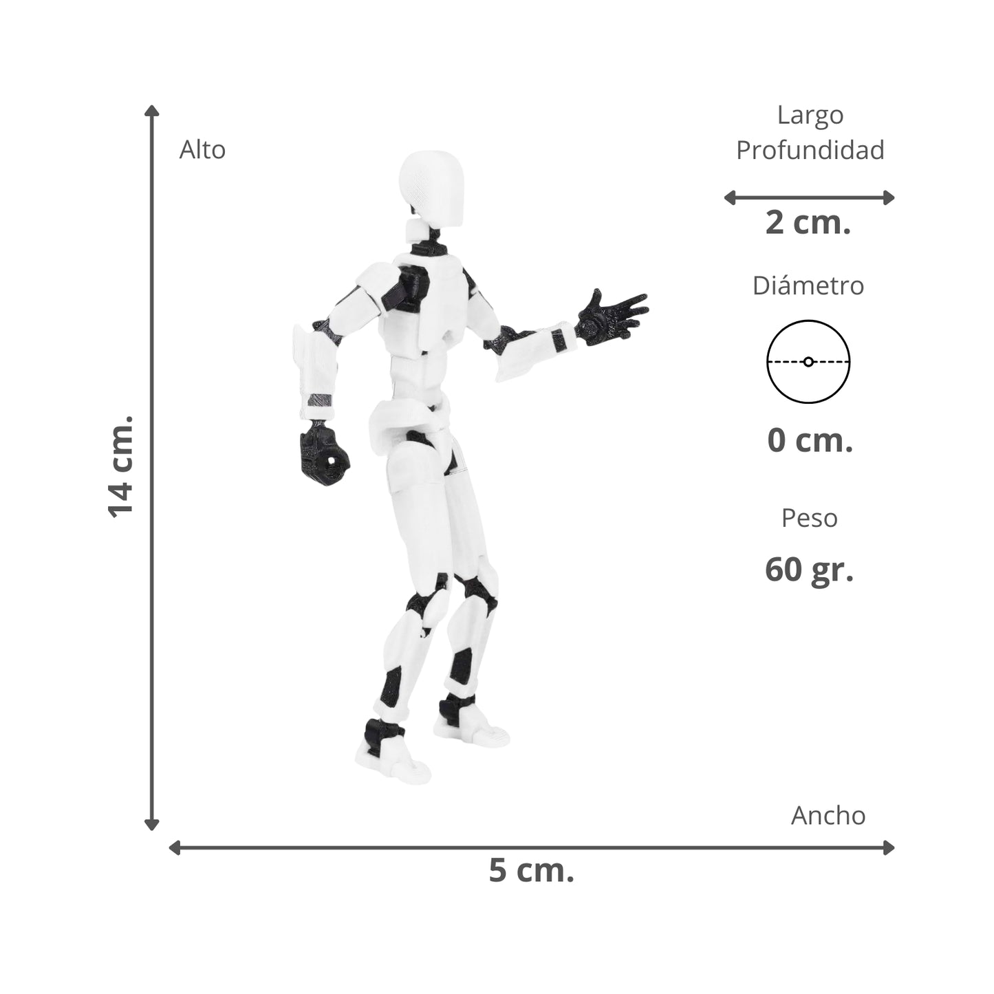 Figura De Acción T13 Articulado Impreso En 3D Kit Diy Blanco
