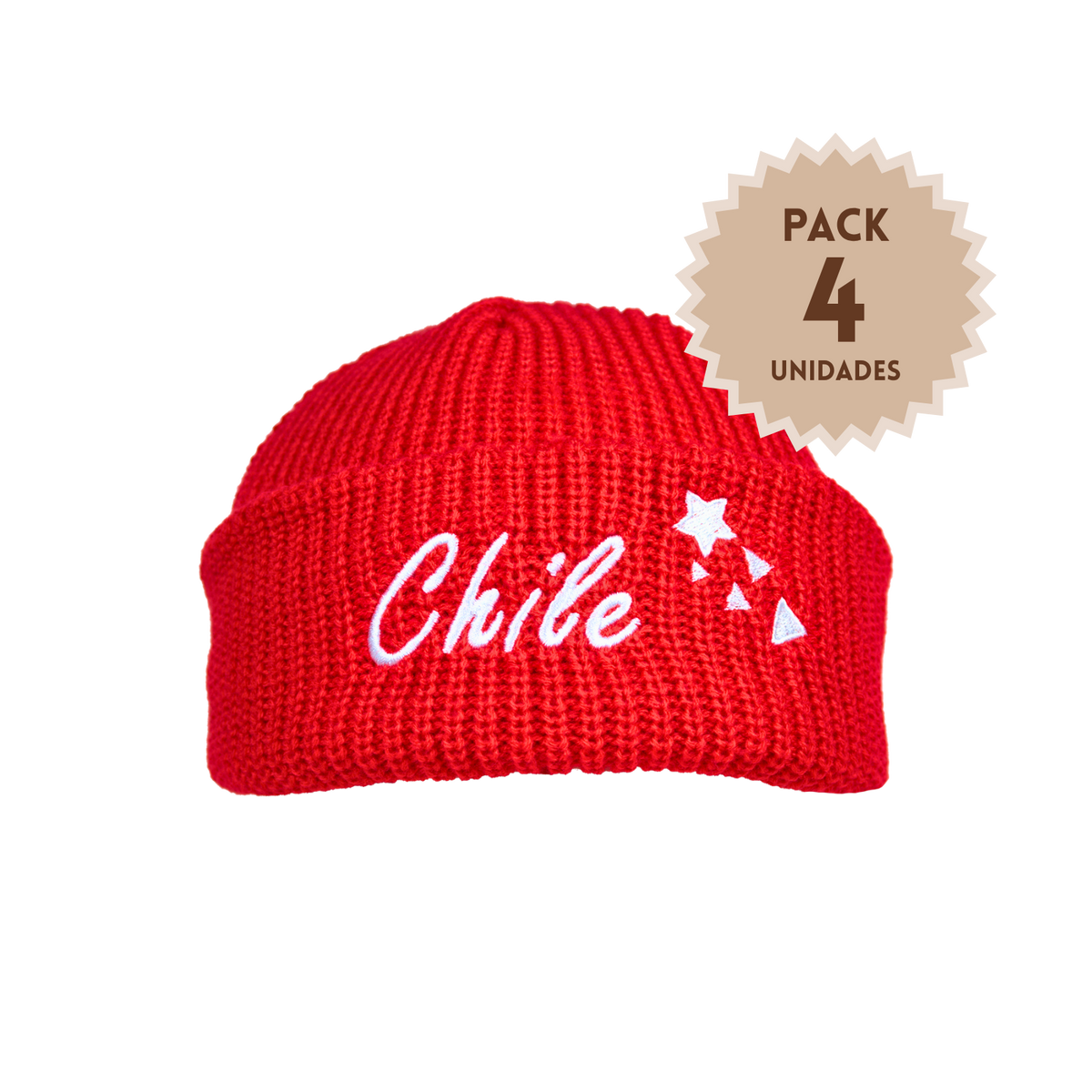 Pack 4 Gorros Beanie Bordados De Chile Estrellas