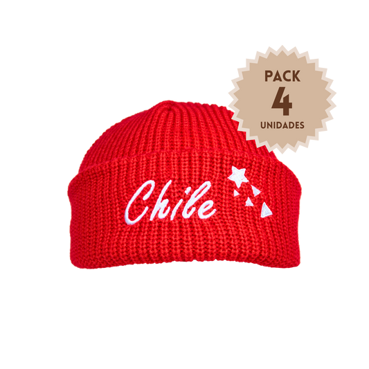 Pack 4 Gorros Beanie Bordados De Chile Estrellas