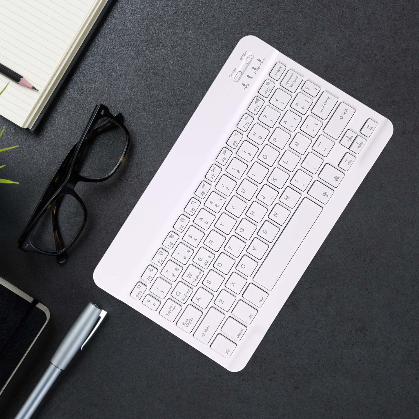 Mini Teclado Bluetooth Ultra Slim Español Led Blanco