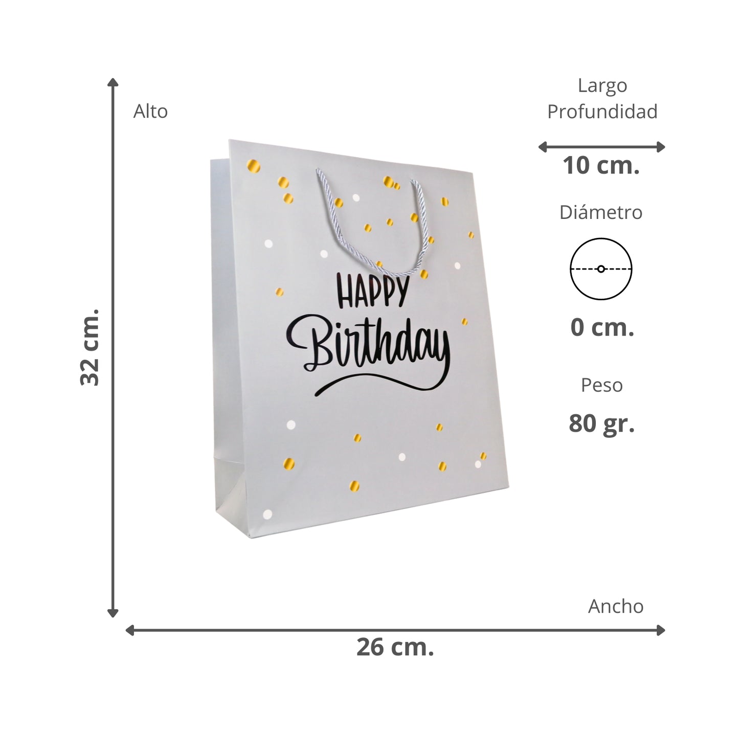 Bolsas Happy Birthday 32 X 26 X 10 Gris