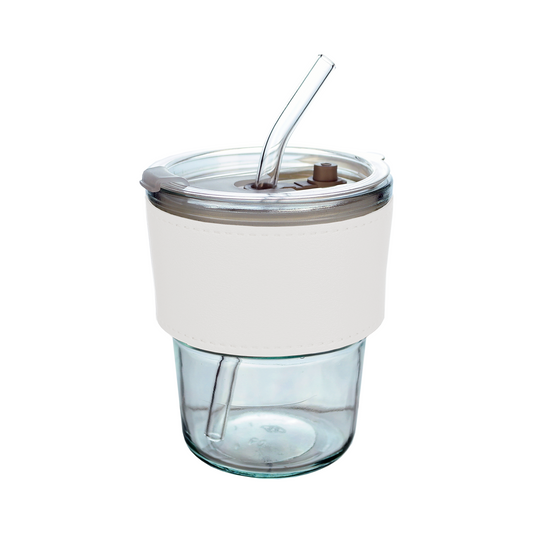 Vaso Vidrio Hermético Con Bombilla Y Tapa Blanco