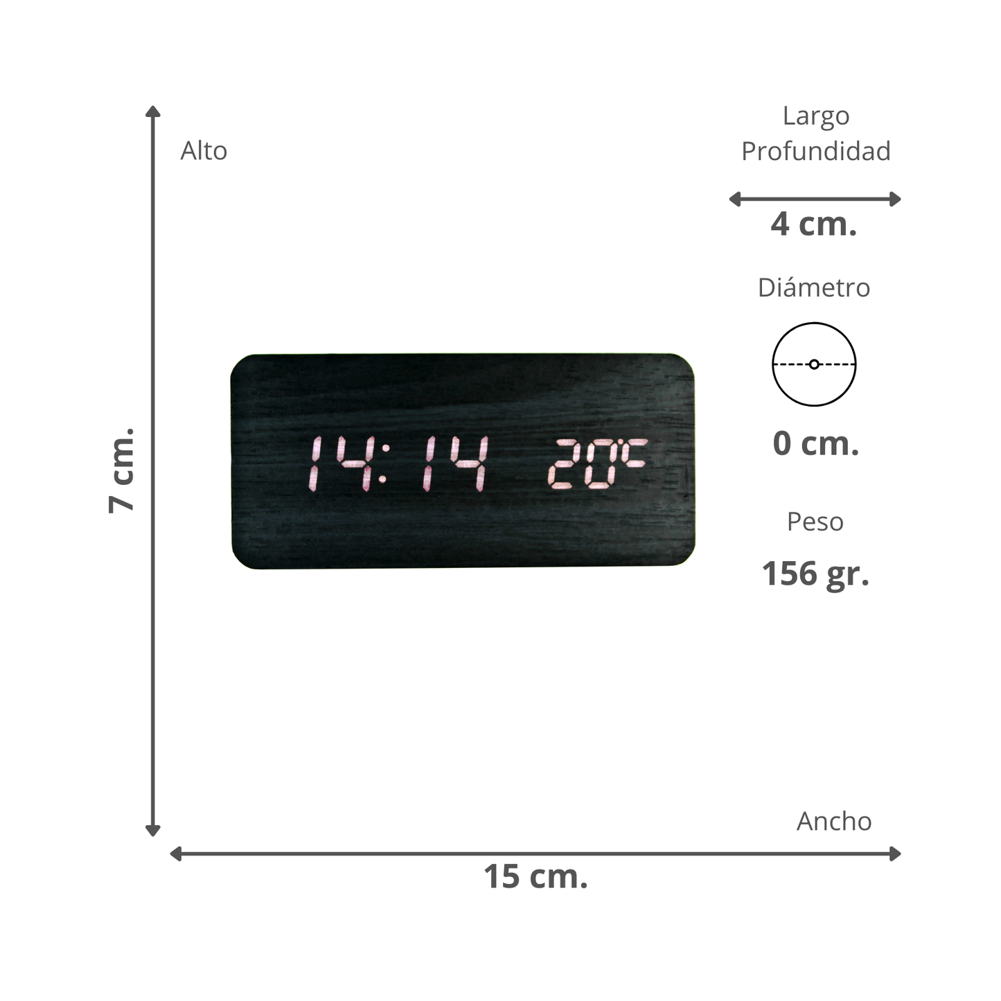 Reloj Digital LED Tipo Madera Zen Negro