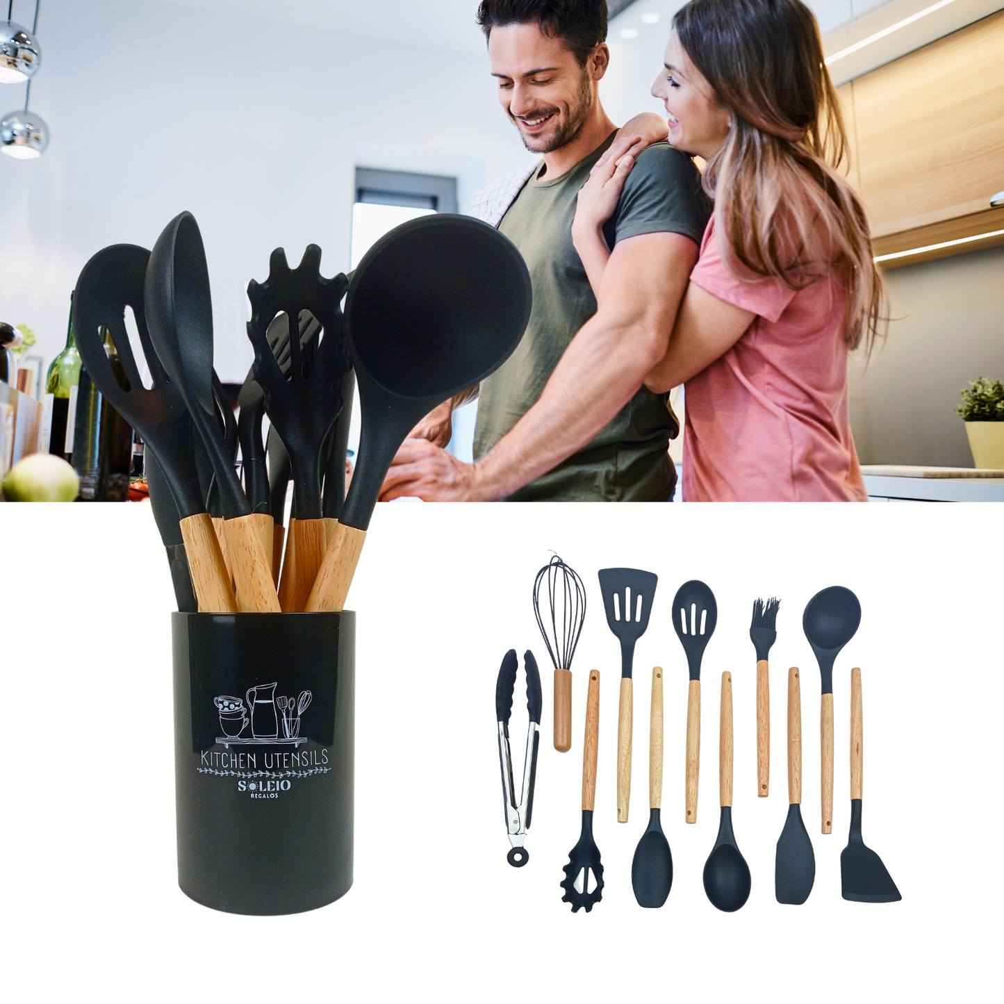 Set 12 Utensilios De Cocina Silicona Blanco