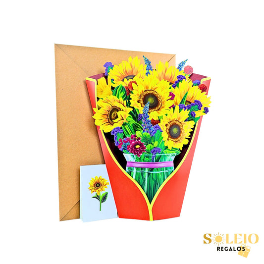 Tarjeta De Felicitaciones Bouquet De Flores 3D Girasol