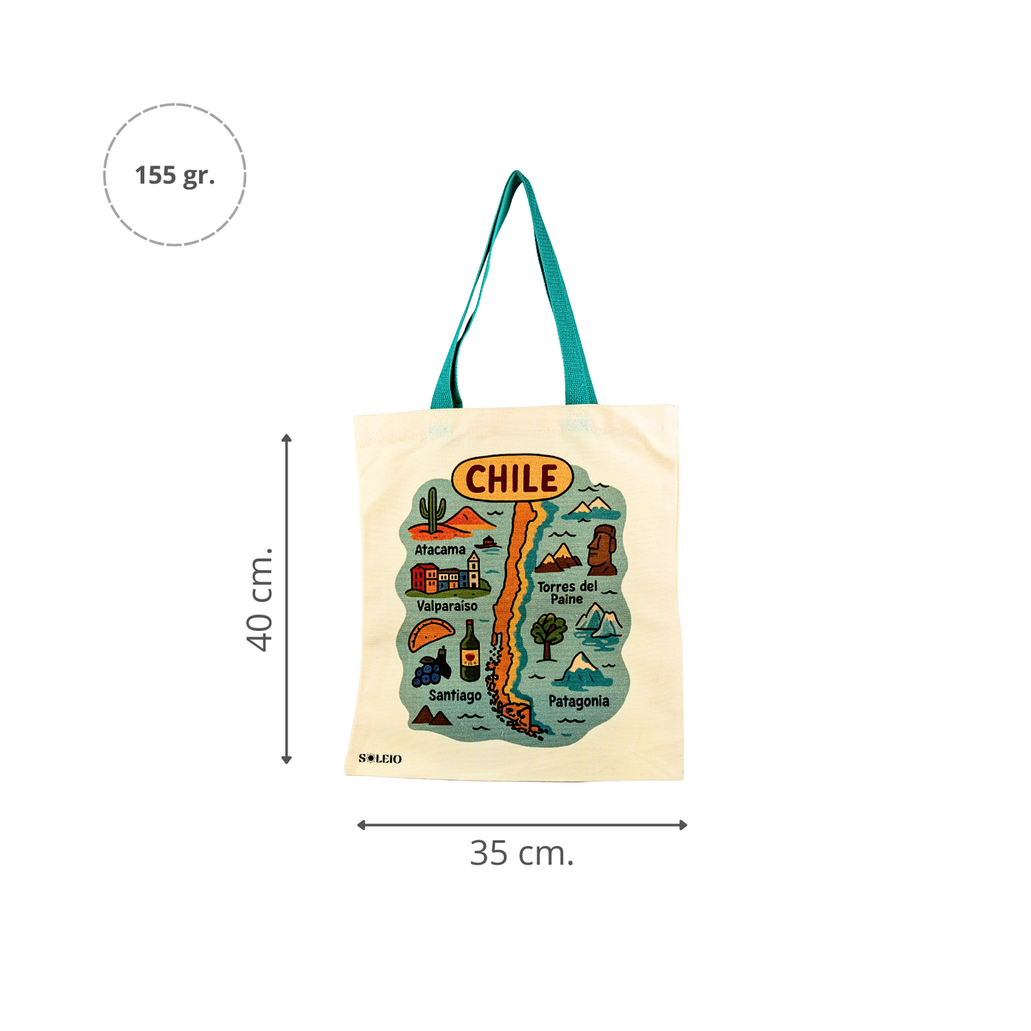 Tote Bag de Lona Mapa de Chile