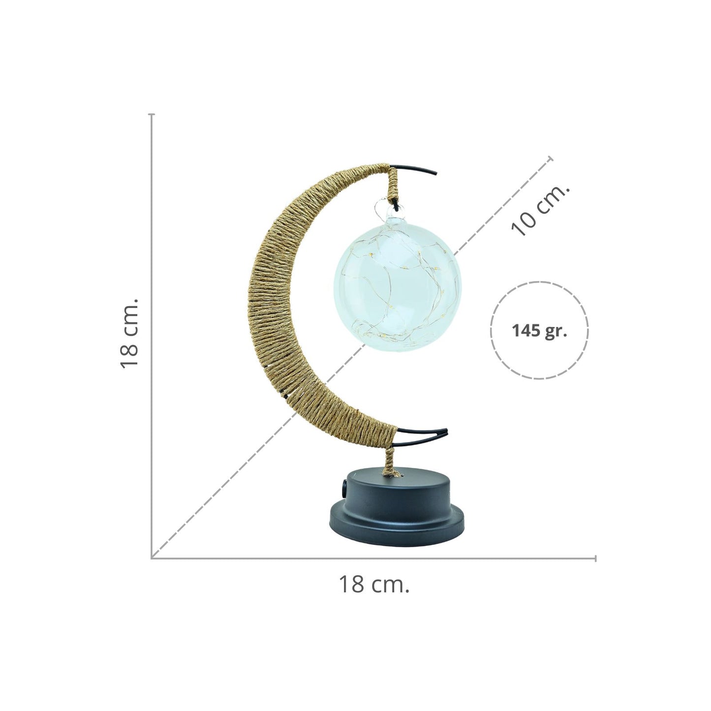 Lámpara LED Media Luna con Cáñamo y Colgante Bola