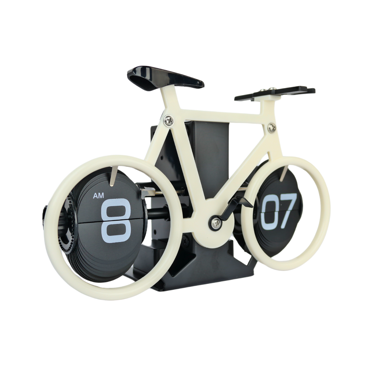 Reloj de Escritorio Mecánico Giratorio Bicicleta Beige