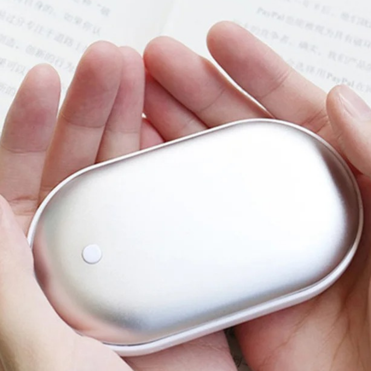 Calentador De Manos Portátil Powerbank Recargable Plateado