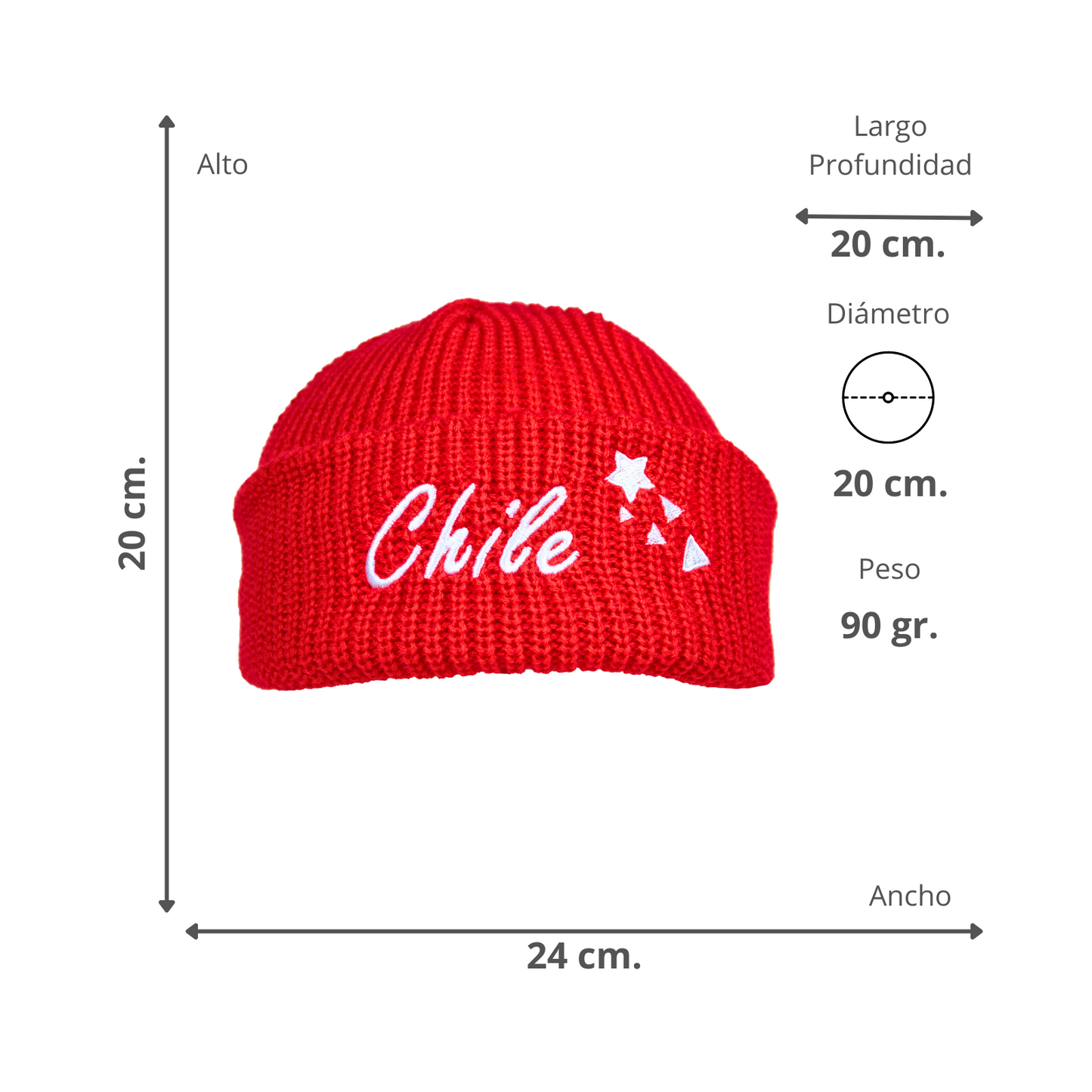 Gorro Beanie Bordado De Chile Rojo Estrella