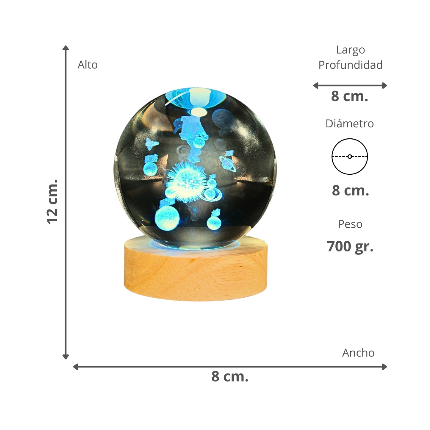 Lampara Bola De Cristal LED RGB Colores Astronauta
