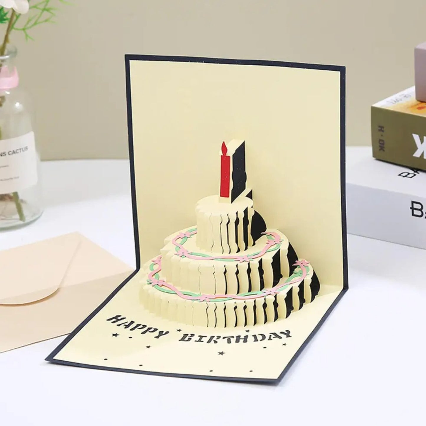 Tarjeta Plegable Pastel de Cumpleaños con Efecto 3D Azul