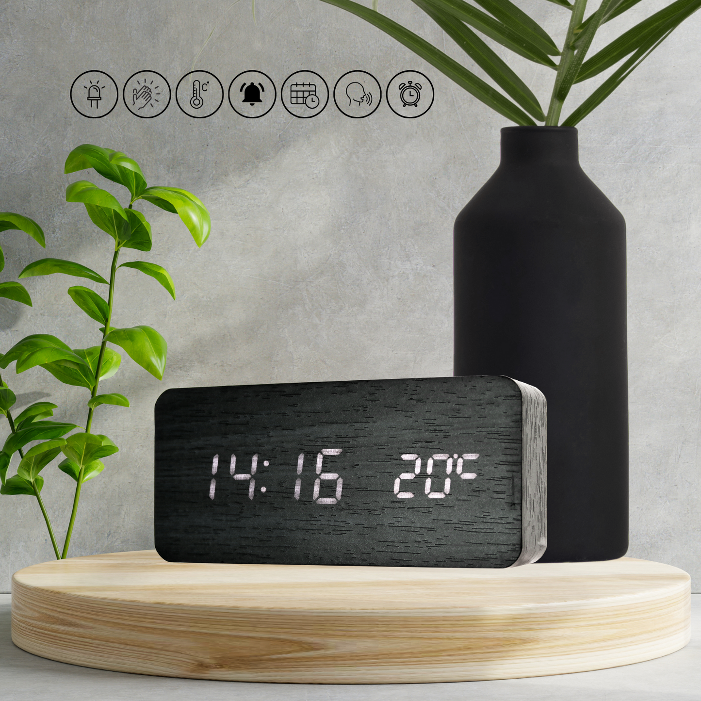 Reloj Digital LED Tipo Madera Zen Negro