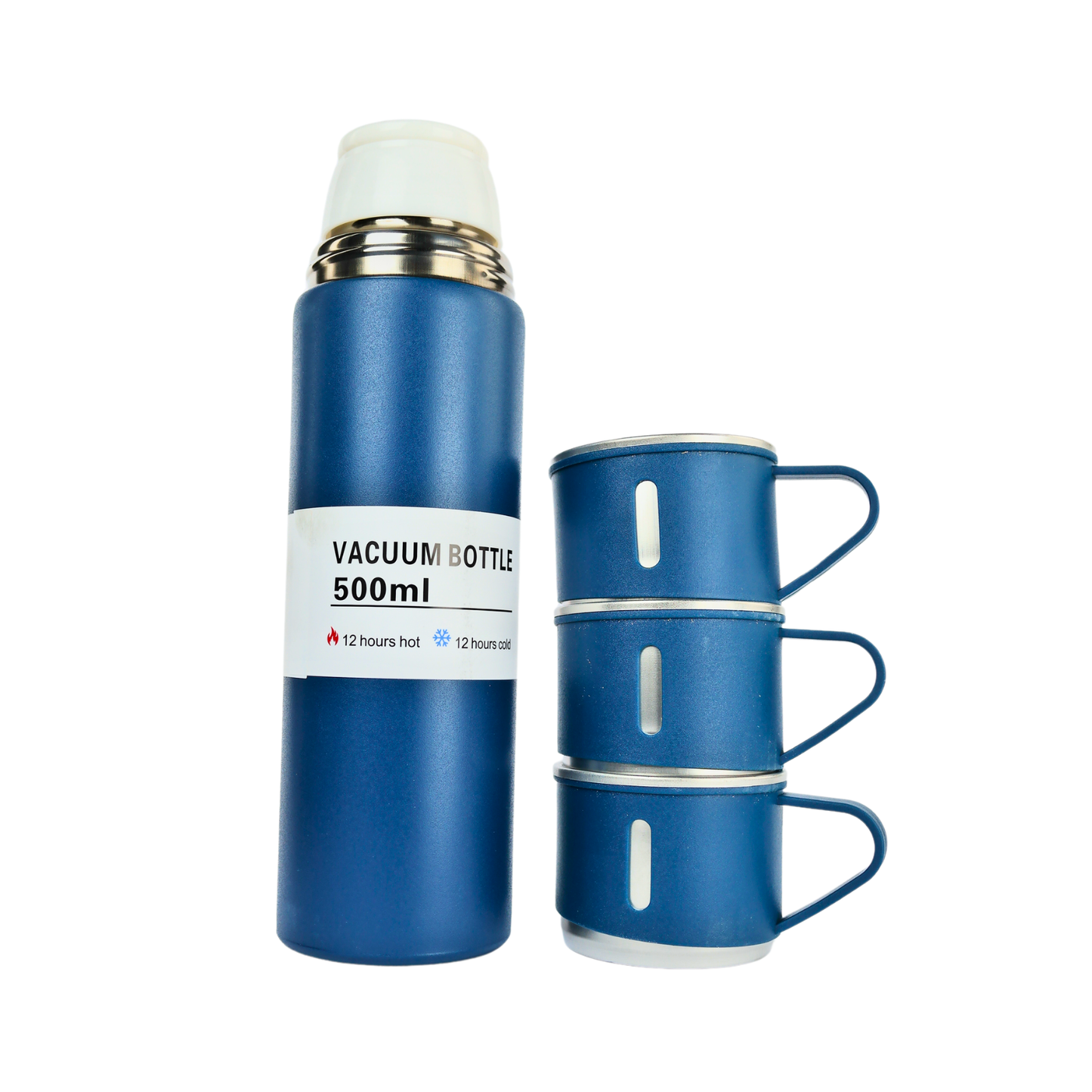 Set Termo Acero Inoxidable Con 3 Tazas 500 Ml Azul