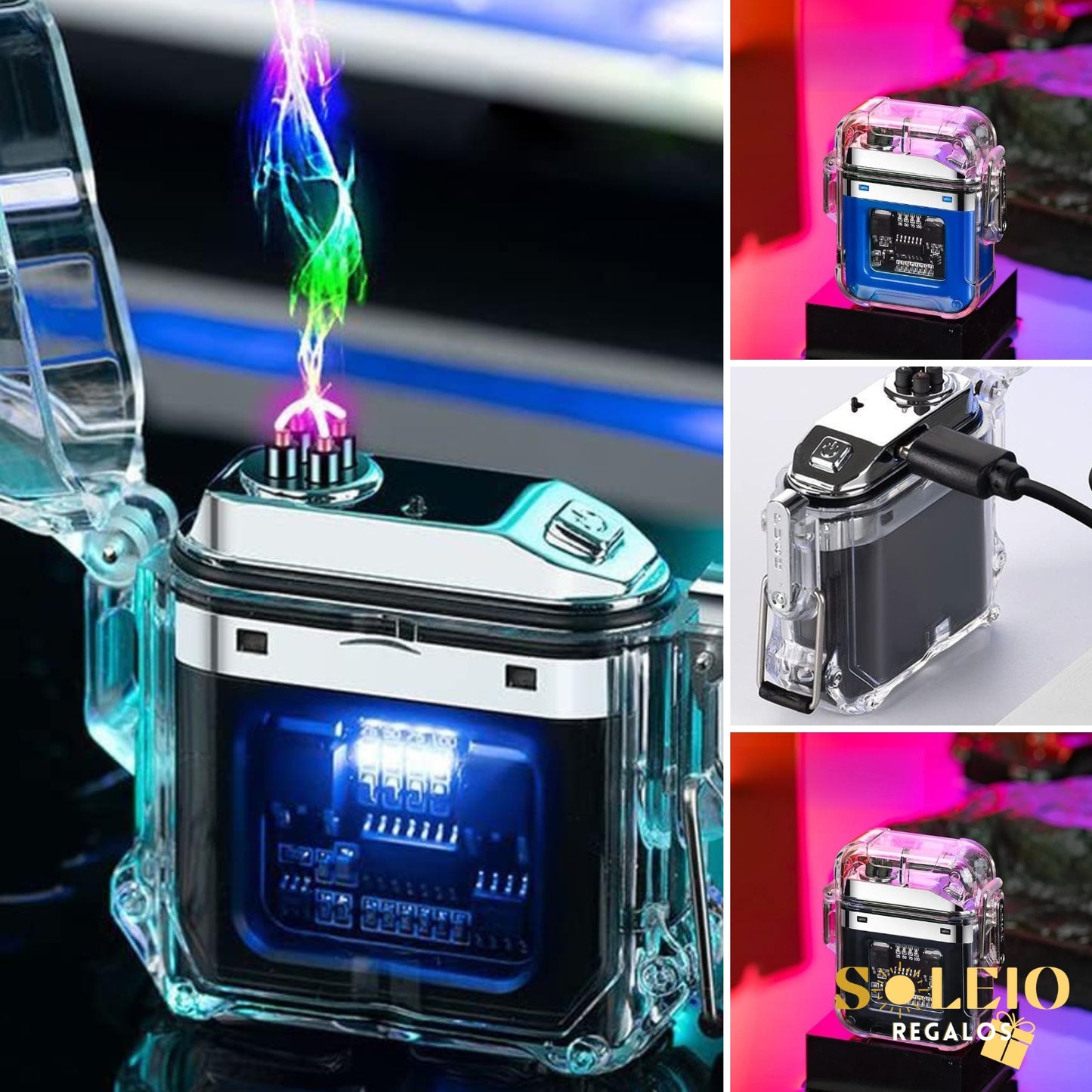 Encendedor de Plasma Doble Arco Recargable Negro