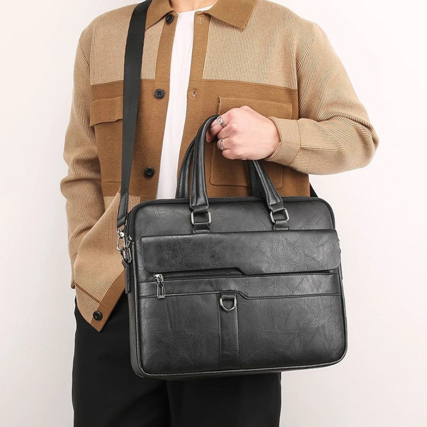 Maletín Notebook Eco Cuero Boston Vintage Negro