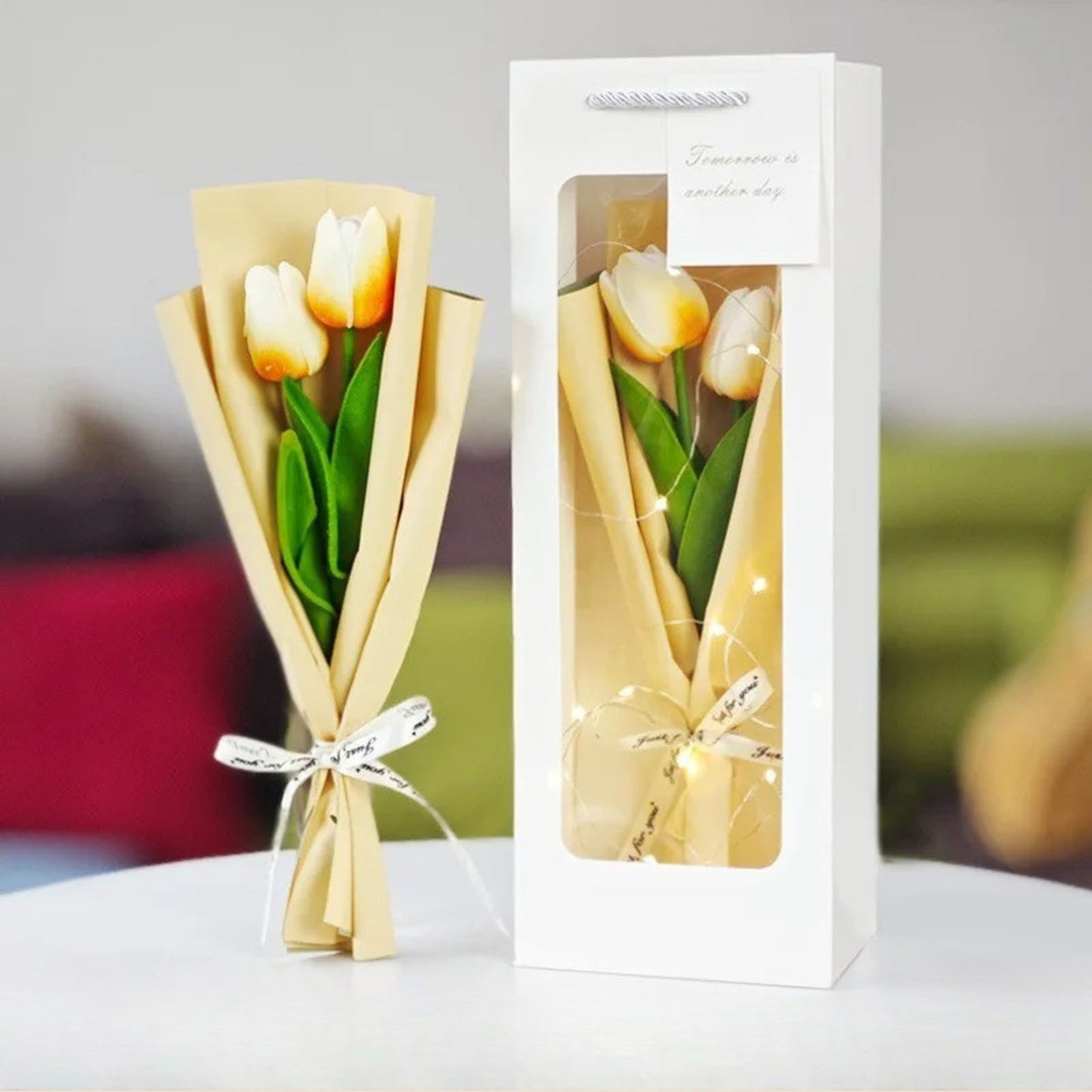 Caja De Regalo Con Flor De Tulipán Eterno Amarillo