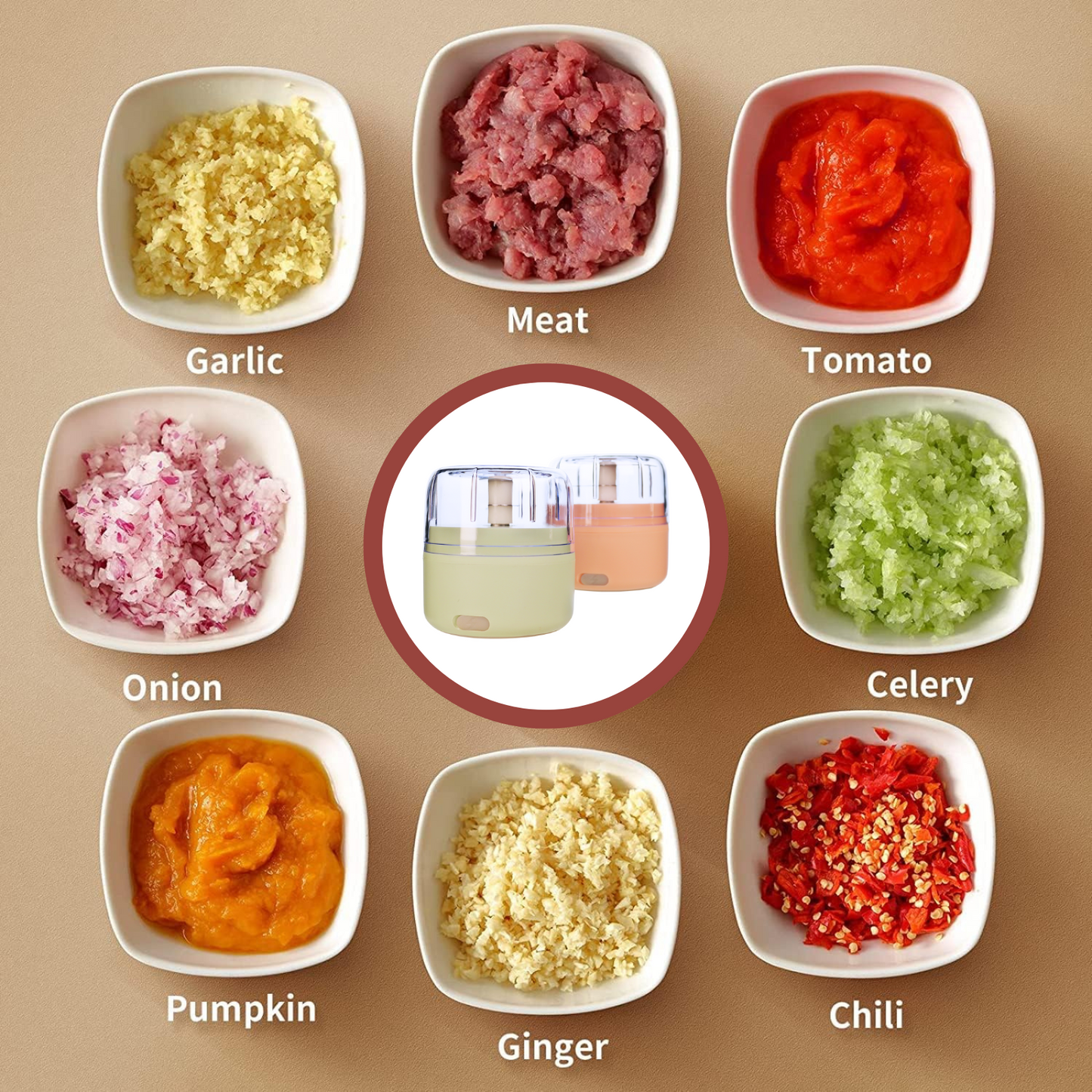 Mini Picador De Ajo Moledor De Verduras USB Rosa