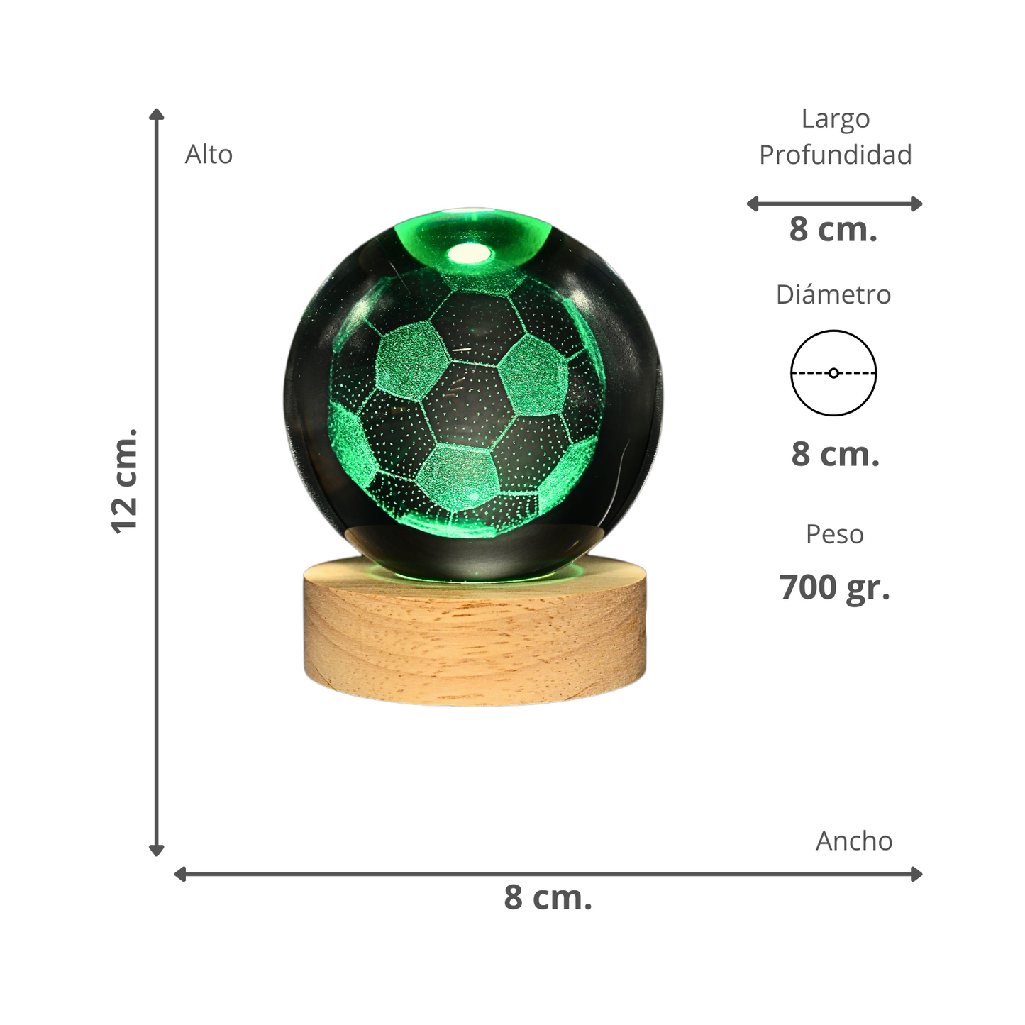 Lampara Bola De Cristal LED RGB Colores Futbol