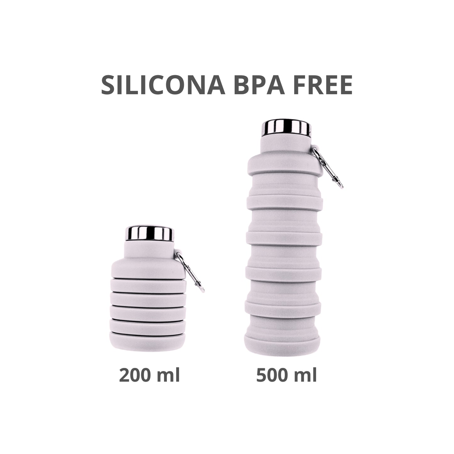 Botella de Agua Plegable Silicona 500 ml Gris