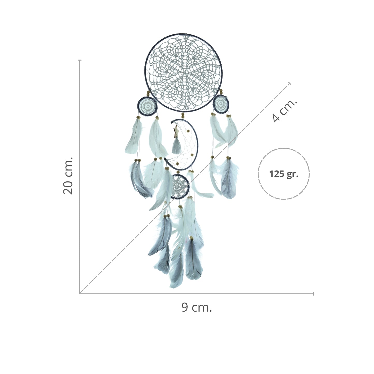 Atrapasueños Decoración Colgante Con Plumas 5 Unidades Gris
