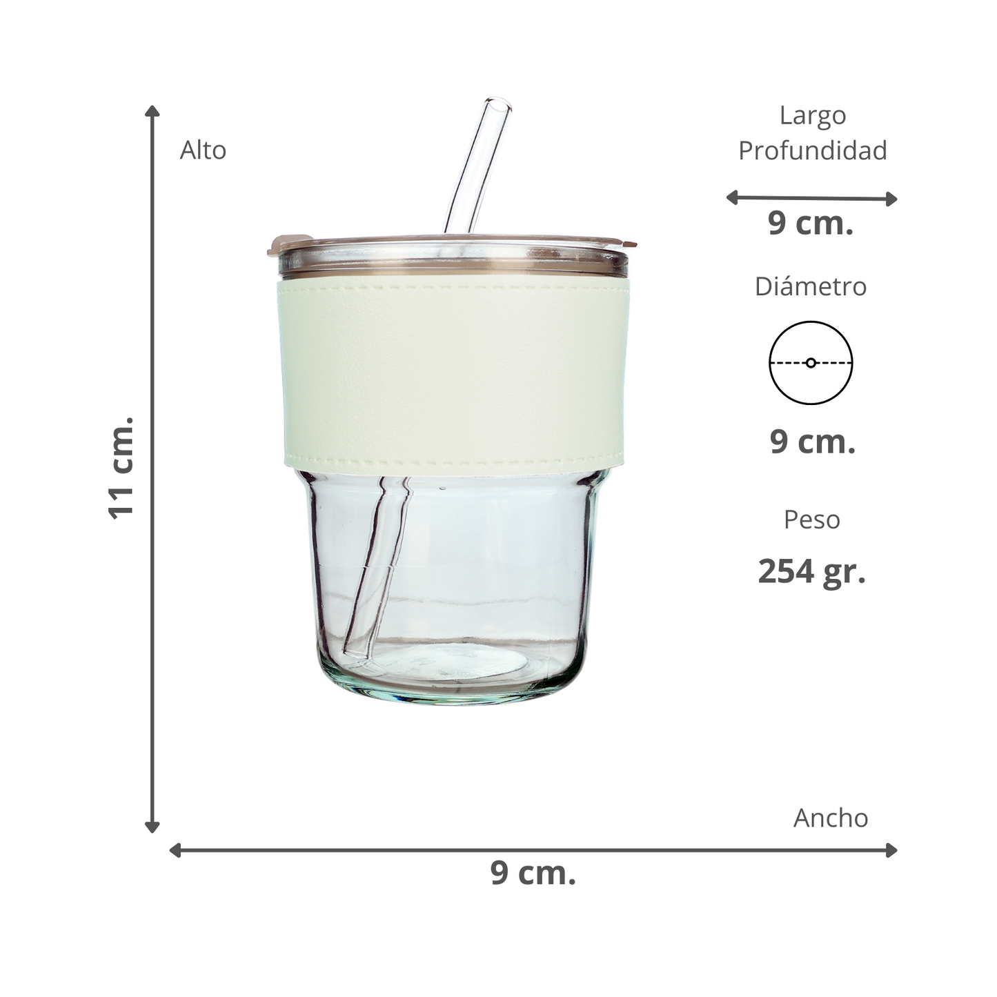 Vaso Vidrio Hermético Con Bombilla Y Tapa Blanco