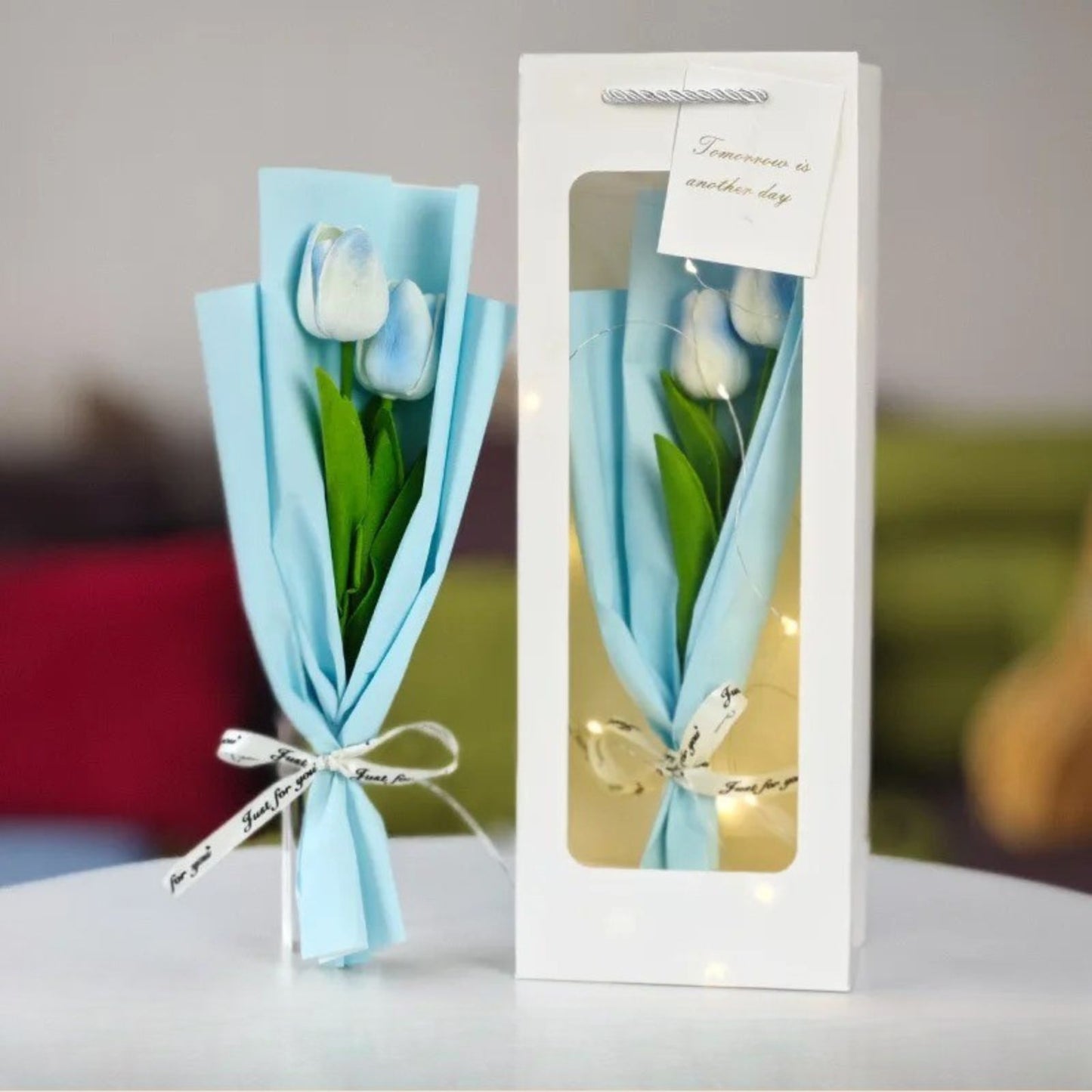 Caja De Regalo Con Flor De Tulipán Eterno Azul