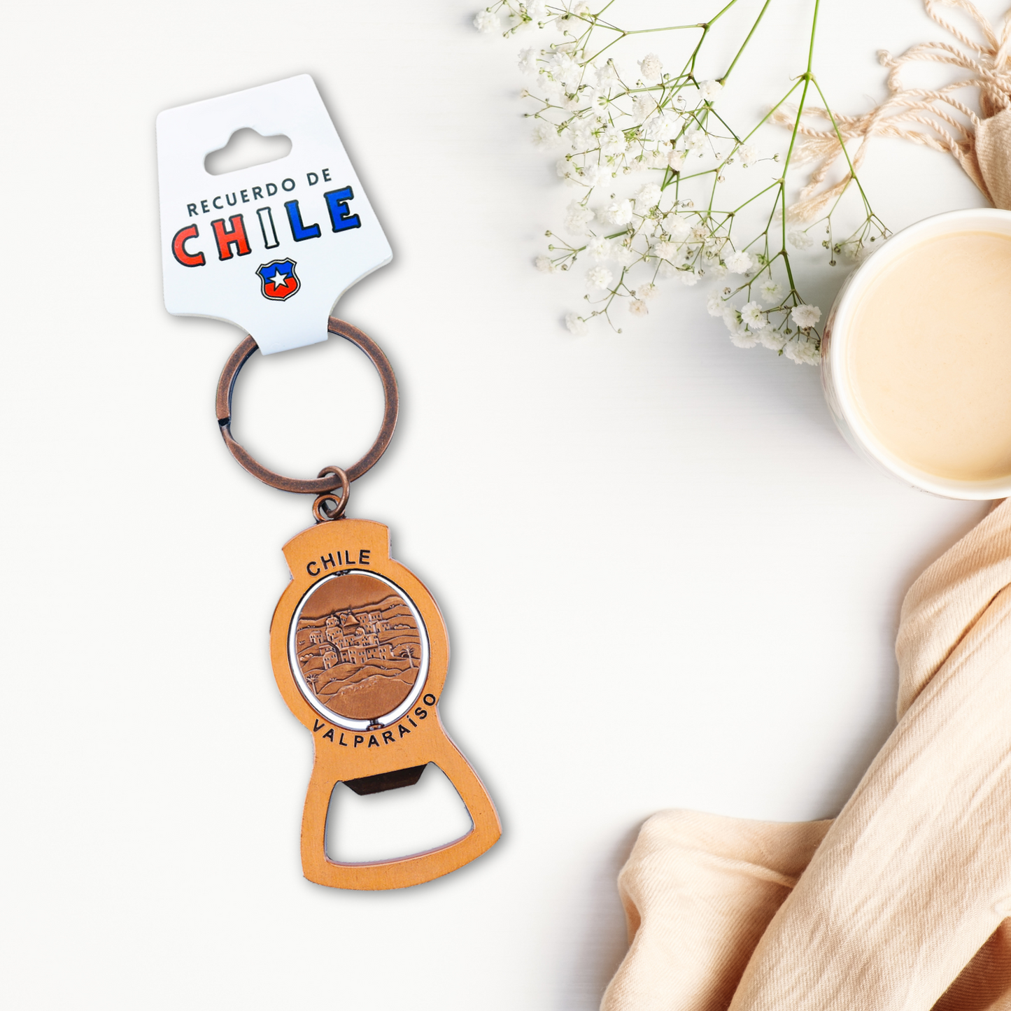Llaveros Color Cobre de Chile Destapador Valparaiso