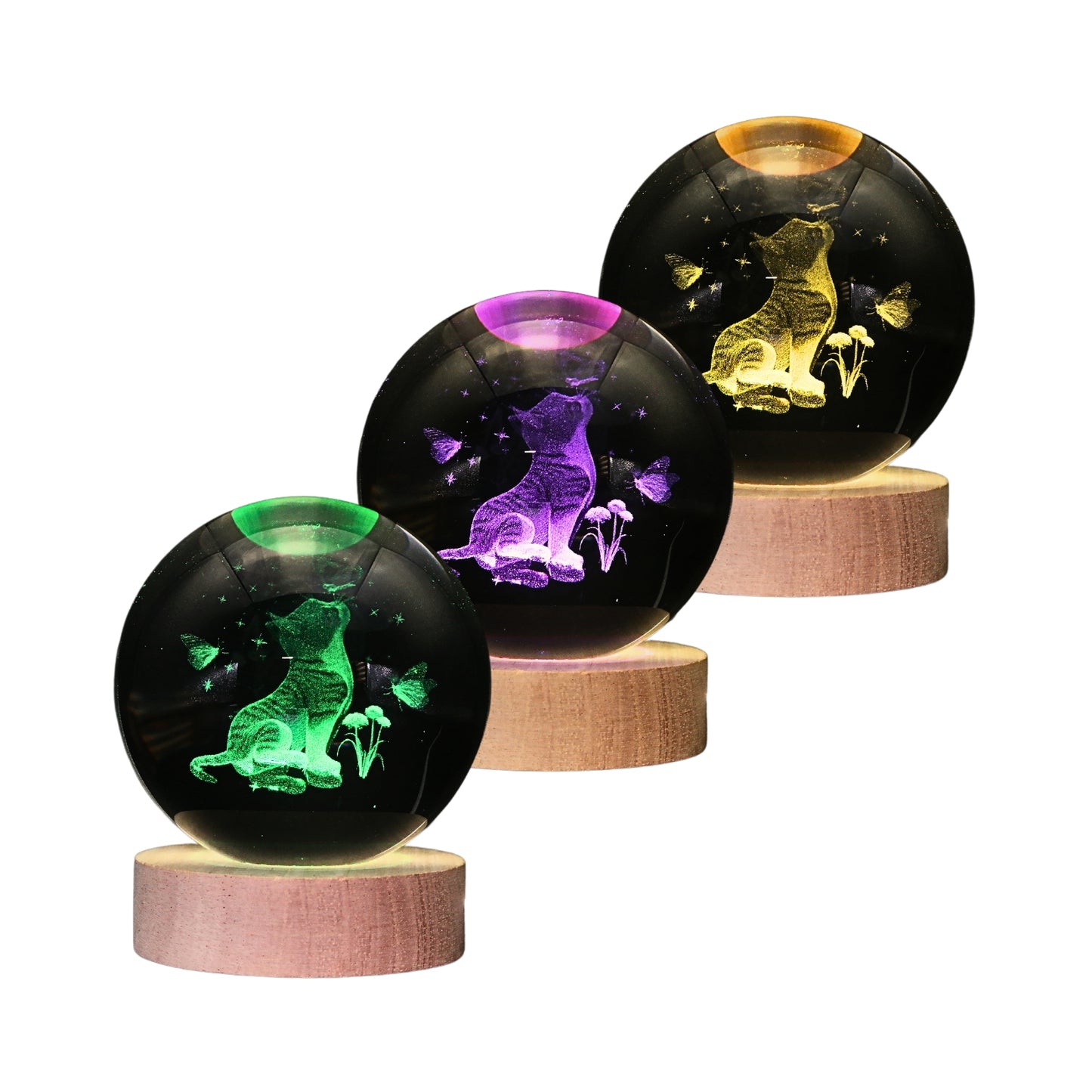Lampara Bola De Cristal LED RGB Colores Gato